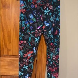Women’s OS LuLaRoe Black and Blue Leggings Vibrant Floral Design